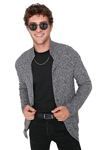 Trendyol Męski wąski standardowy kołnierz koszula dzianina kardigan czarny, Czarny, S