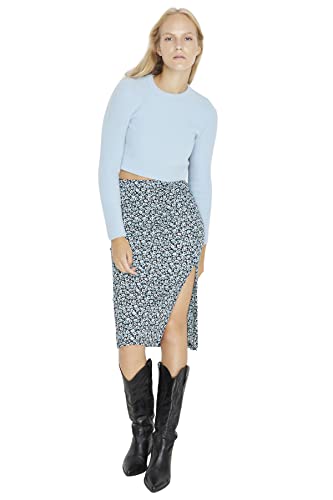 Trendyol Damska spódnica midi bodycon, dzianinowa, niebieska, L, NIEBIESKI, L