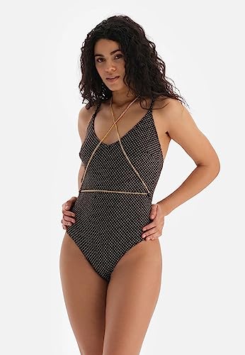 Dagi Damski strój kąpielowy z podwójnym kołnierzem, jednoczęściowy, czarny, 38