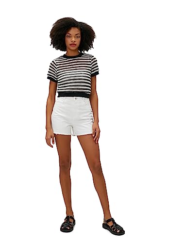 Koton Koszulka damska Crew Neck Short Sleeve Crop, Black Stripe (9s9), XS