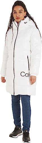 Calvin Klein Jeans Damskie błyszczące długie dopasowane płaszcze wyściełane, biały, 3XL