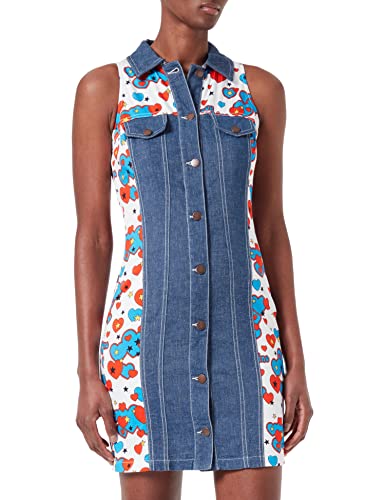 Love Moschino Damska sukienka z nadrukiem serc i gwiazd, niebieski (Dark Blue Denim), 38