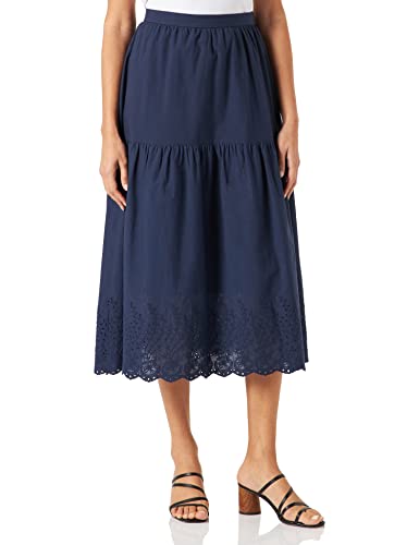 Seidensticker Spódnica damska - spódnica midi z haftem - 100% bawełna, niebieski, 36
