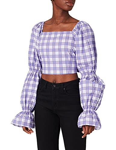 NA-KD Damska bluzka Cropped Cotton Blouse, niebieski/krata, 40 PL
