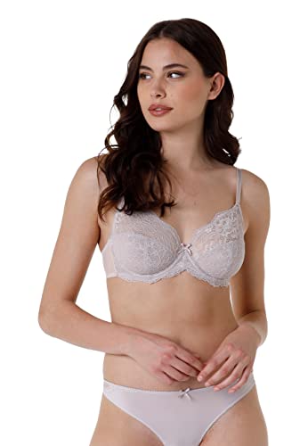 LOVABLE Kobiety Biustonosz Wyrafinowany Koronki Z Czapką, Szary (Liliowy), 34 / 3B