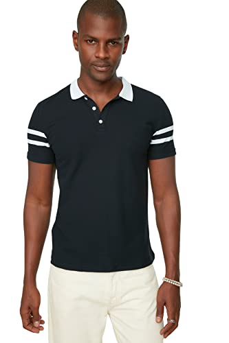 Trendyol Męska koszulka polo slim basic z dzianiny polo granatowa, granatowy, M