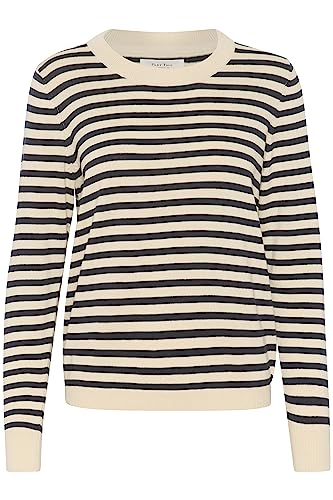 Part Two Damski sweter z długim rękawem Slim Fit Crew Neck Striped Hip Length, Whitecap Szary pasek, XL