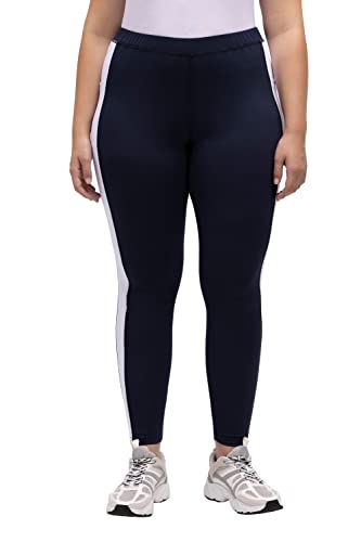 Ulla Popken Damskie termiczne legginsy funkcyjne paski boczne legginsy, morski, 50-52