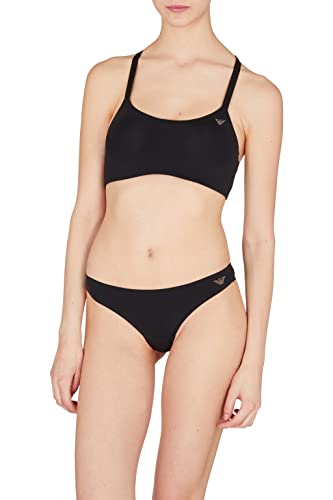 Emporio Armani Damskie figi brazylijskie z mikrofibry z drugiej skóry, czarne, M, Czarny, M