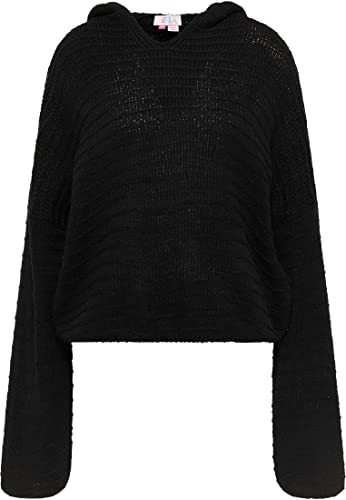 aleva Damska bluza z kapturem z dzianiny 19019433-AL04, czarna, M/L, czarny, M-L