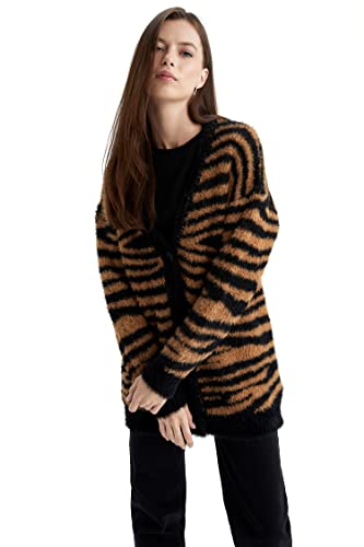 DeFacto Kardigan normalny krój dla kobiet kardigan na topy damski (czarny, XL), czarny, XL