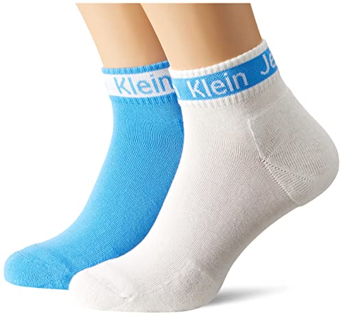 Calvin Klein Męskie skarpety z logo Ribbon Quarter, biały/niebieski Crush, rozmiar uniwersalny, biały/niebieski, jeden rozmiar