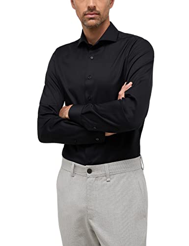 Eterna Męska koszula z długim rękawem Slim FIT Cover Twill Black UNI, 17, Czarny, 42