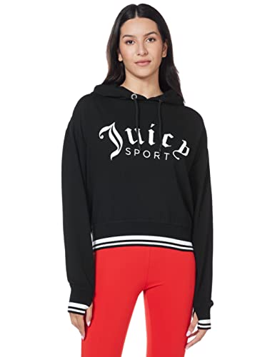 Juicy Couture Damska bluza z kapturem z logo, głęboka czerń, L