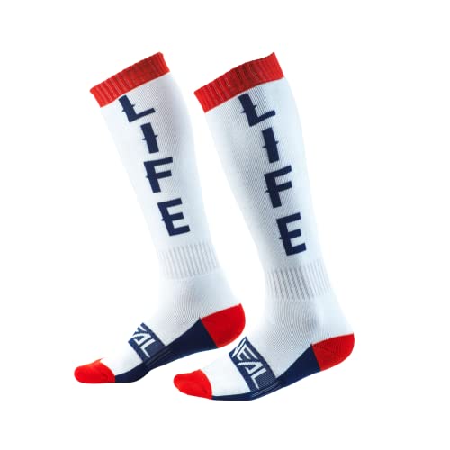 O'NEAL | Mountainbike Motocross Socks | MTB Downhill Freeride | Pochłaniające pot, wzmocniona pięta i podeszwa | Pro MX Moto Life | Unisex | Dorośli | Biały Red Blue | OS