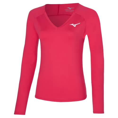 Mizuno Damska koszulka tenisowa L/S, czerwona opera, XS