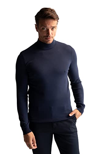 DeFacto Męski sweter z dzianiny z długim rękawem okrągły dekolt - slim fit sweter dla mężczyzn topy (granatowy, M), grantowy, M