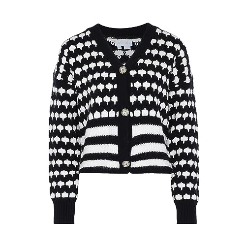 Blonda Damski sweter z dzianiny w stylu vintage z dekoltem w serek i paskami akrylowy, granatowy, biały, rozmiar M/L, Granatowa biel wełny, M