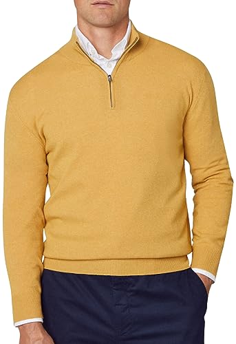 Hackett London Sweter męski Merino Cash Mix Hzip, Żółty (musztardowy), XXL