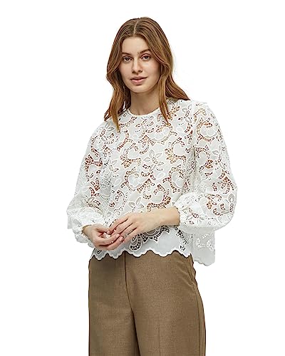 Minus Damska bluzka z długim rękawem Misala z koronką, 200 Biały, 34