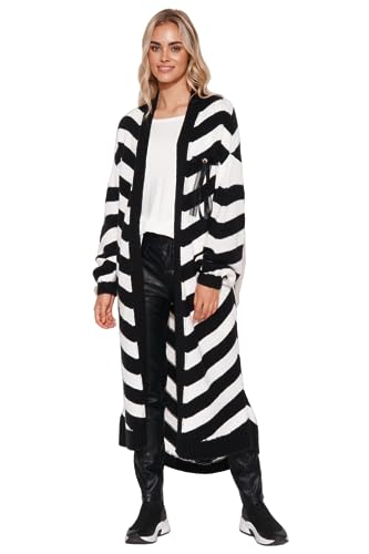 Makadamia Kardigan damski, ecru + czarny, jeden rozmiar