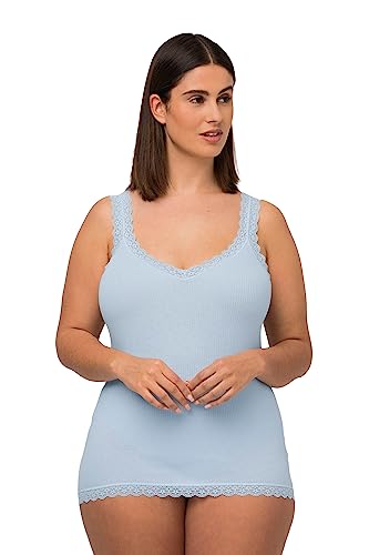 Ulla Popken Damski podkoszulek, drobno prążkowany, koronka, dekolt w serek, top z bawełny ekologicznej, chmura., 42/44