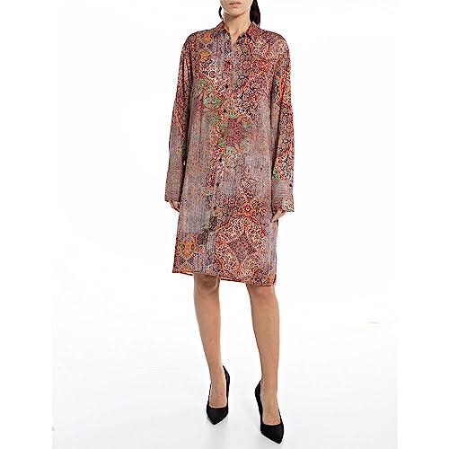 Replay Damska sukienka midi, 010 Multicolor, XL