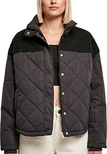 Urban Classics Damska kurtka zimowa w kratkę, pikowana kurtka ze stójką i elementem Sherpa, krój oversize Quilted Puffer Jacket, rozmiar XS do 5XL