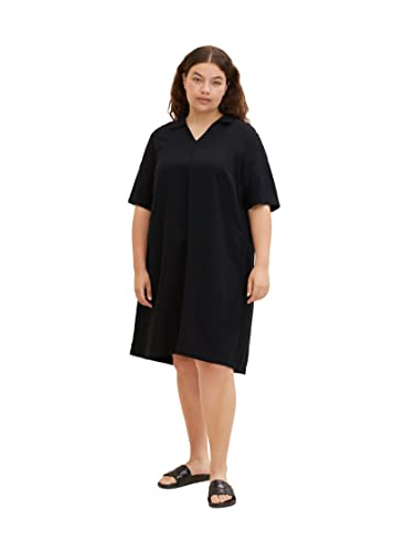 TOM TAILOR Damski sukienka polo lniana 1033395, 14482 - Deep Black, 46