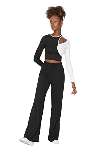 Trendyol Damskie spodnie dresowe z szerokimi nogawkami, czarne, XS, Czarny, XS