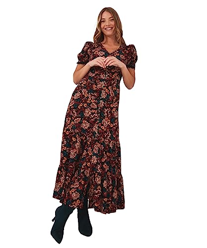 Joe Browns Damska sukienka midi w stylu vintage, jesienna sukienka z bufiastymi rękawami, wielokolorowa, 10P, multi, 36-Maly