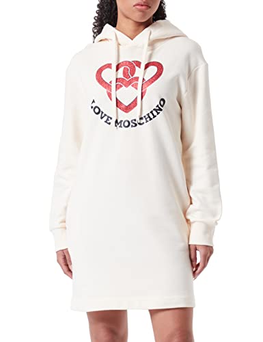Love Moschino Damska bluza z kapturem z długim rękawem z chained hearts z nadrukiem, kremowy, 44