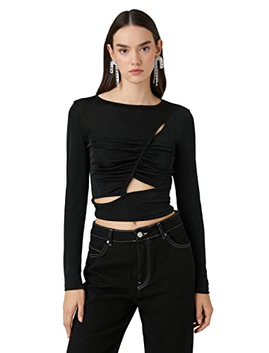 Koton Damska bluza z długim rękawem, draped Cut Out Detail, czarny (999), L