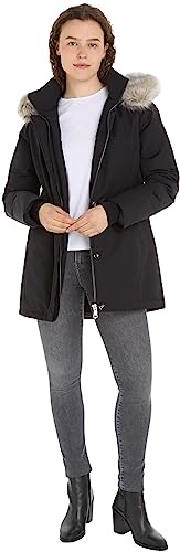 Tommy Hilfiger Parka damska wyściełana futrem, Czarny, XL