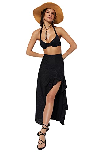 Trendyol Damska spódnica maxi z falbanami, Czarny, 64