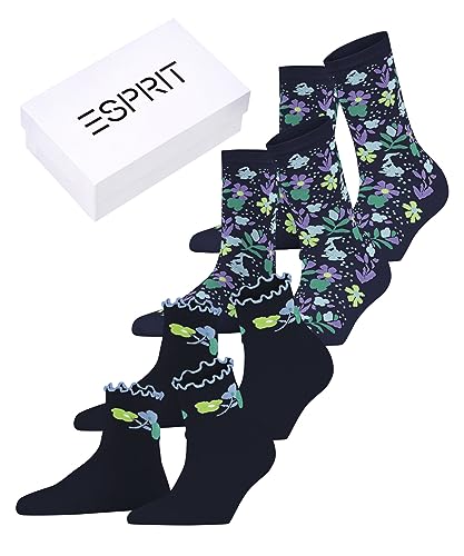 ESPRIT Kobiety Krótkie skarpety Flower SSO 4-Pack W SSO Wiskoza z wzorem 4 Pak, Wielokolorowy (Sortiment 0010), 39-42