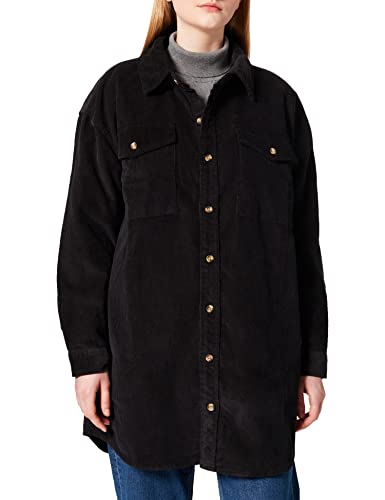 Urban Classics Damska kurtka overshirt, długa sztruksowa kurtka koszulowa z dwiema kieszeniami na piersi i kieszeniami kurtki, rozmiar od XS do 5XL, czarny, XS