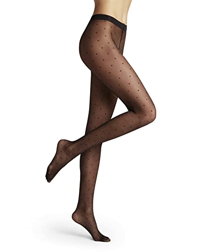 FALKE Kobiety Rajstopy Dot 15 DEN W TI Superprzezroczysty 15 Den przezroczyste z wzorem 1 Para, Czarny (Black 3009), L