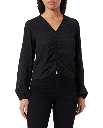 ONLY Women's ONLHEIDI L/S Ruching WVN NOOS Top, czarny, S, czarny, S