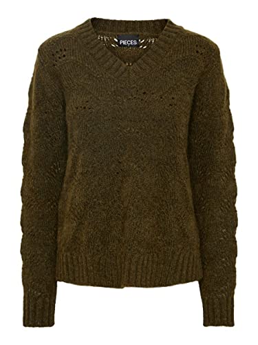 PIECES Damski sweter PCBIBBI LS z dekoltem w serek, NOOS BC, ciemny oliwkowy, S