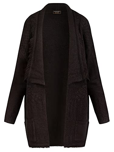 ApartFashion Women's APART obszycie z frędzlami sweter kardigan, czarny, normalny, czarny, S