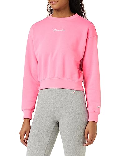 Champion Damska bluza z okrągłym dekoltem Legacy American Classics Powerblend Terry małe logo Crop Boxy Bluza z okrągłym dekoltem, gorący róż, S