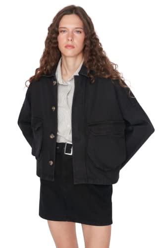 Trendyol Damen Regular Standard Plain Denim Jacke Płaszcz, czarny, S damski, Nero, S