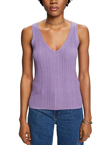 Esprit Collection Dzianinowy top z dekoltem w serek, lawendowy, M