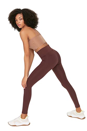 Trendyol Damskie legginsy sportowe z wysokim stanem Skinny Fit Full Size, jasnobrązowy, X-Small