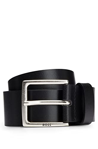 BOSS Męski pasek Rummi Sz40 Włoski skórzany z metalową klamrą z efektem postarzania, Black1, 80