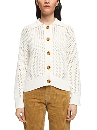 ESPRIT Sweter kardigan damski, 110/Off White, XXS