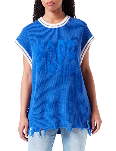 True Religion Damski sweter Destroyed Oversized Love Pullover, niebieski (Bright Blue), standardowy