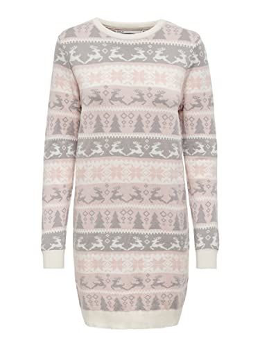 ONLY Damska sukienka Onlxmas Comfy Deer L/S KNT (3 sztuki), Crystal Pink/Pattern:light Grey Melange/Cloud Dancer, L
