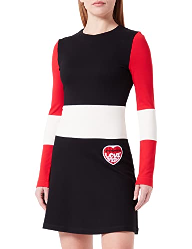 Love Moschino Damska sukienka z długim rękawem z emblematem, Black Beige Red, 44